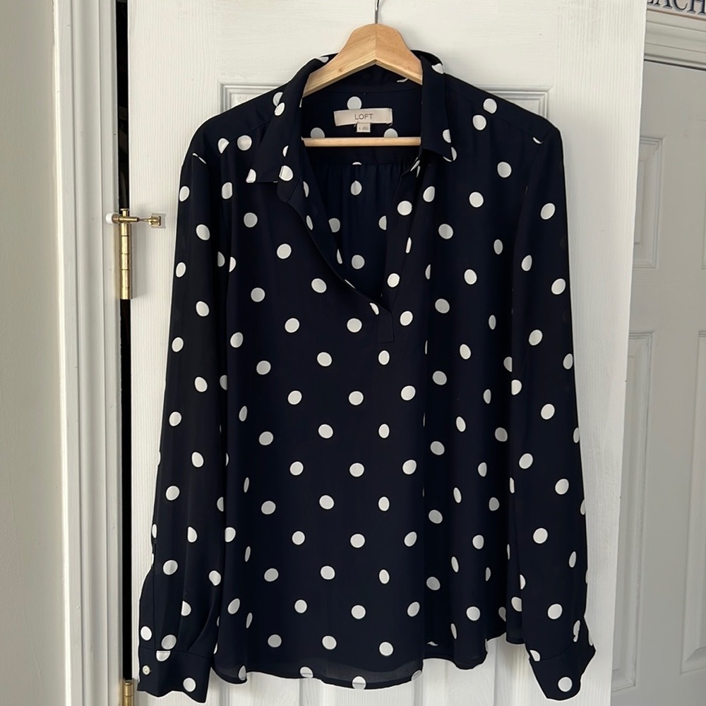 Navy Blue Polka Dot Blouse from Loft XL